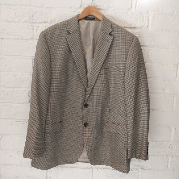 Ralph Lauren Blazer Men 46R Gray Houndstooth Silk Wool Blend 2 Button Sport Coat - Picture 1 of 14